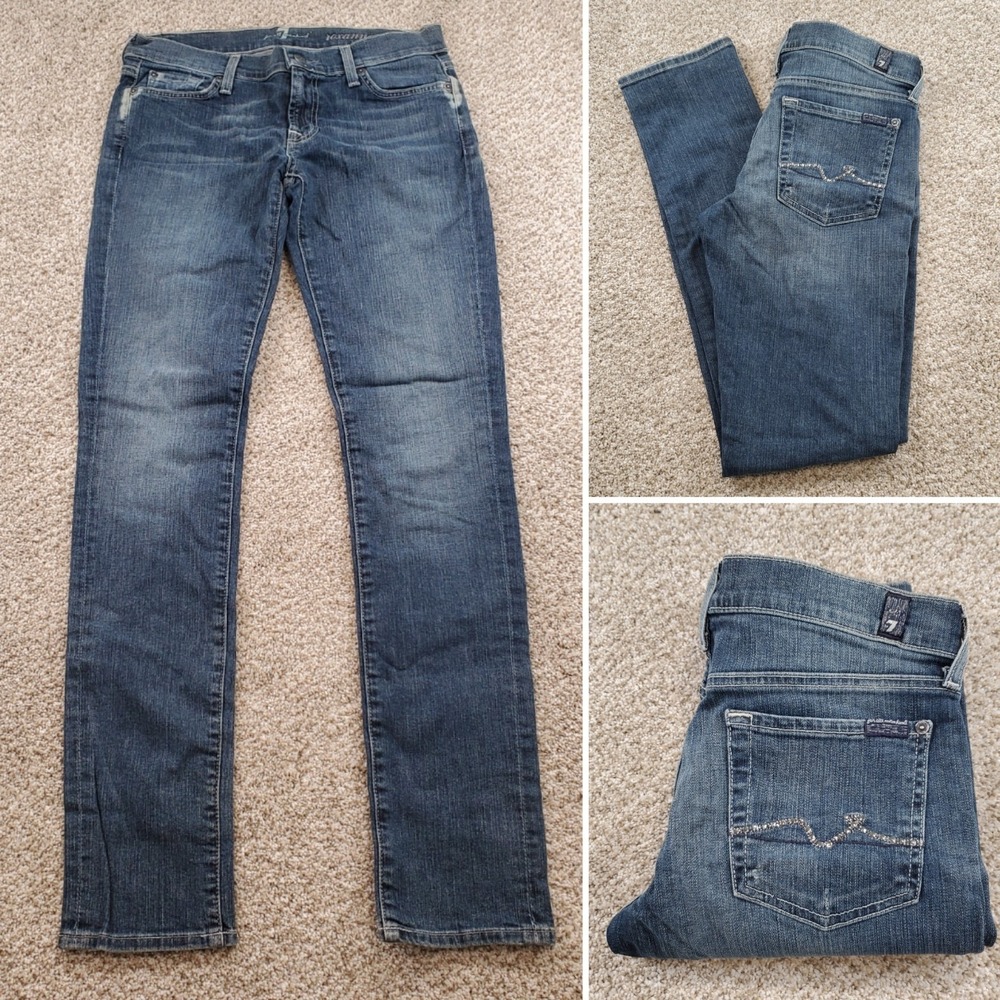 7 For All Mankind Jeans Womens 28 Blue Roxanne Skinny Stretch‎ Denim Low Rise